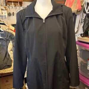 Anne Klein Coat Black Jacket Size L Removable Hood Zip Front